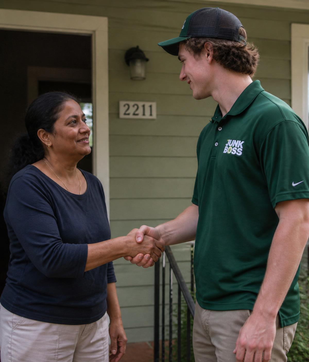Green Haul crew greeting a homeowner